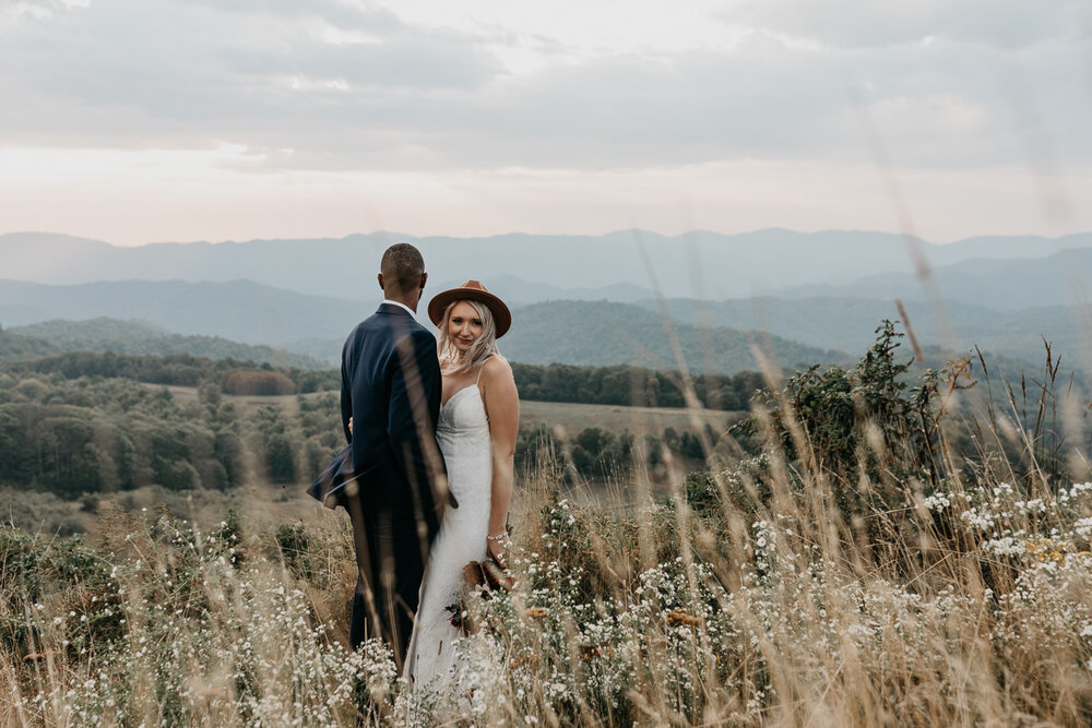 Bride and Groom sunrise elopement at Max Patch