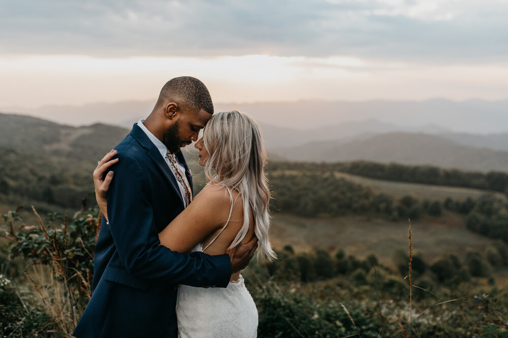 Bride and Groom sunrise Elopement Photo at Max Patch